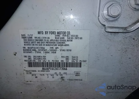 2018 Ford Ecosport Se z USA, uszkodzony, nr VIN MAJ6P1UL2JC172066